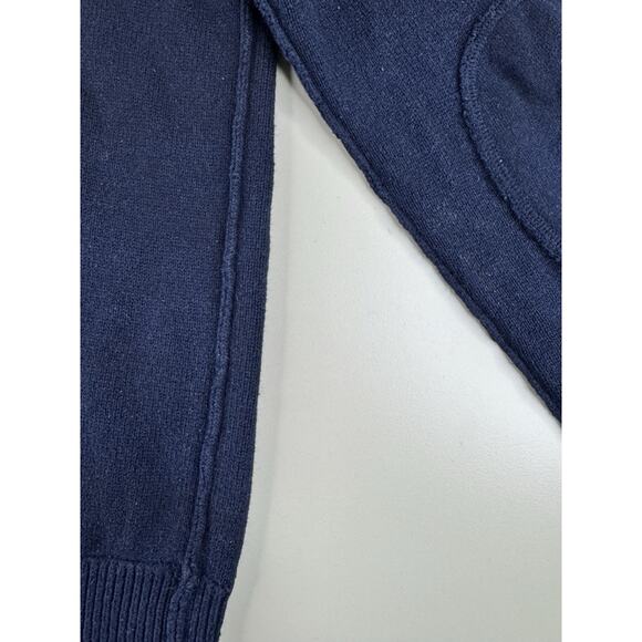 American Eagle Mens Wool Blend Cardigan Sweater L Navy Blue Elbow Patches Preppy - Picture 10 of 13